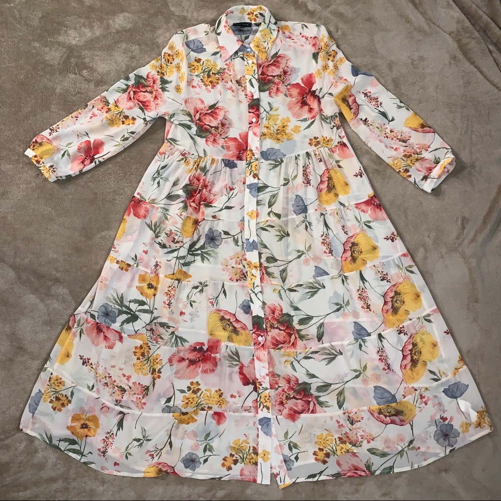 Beautiful Sheer Floral Button Down Dress